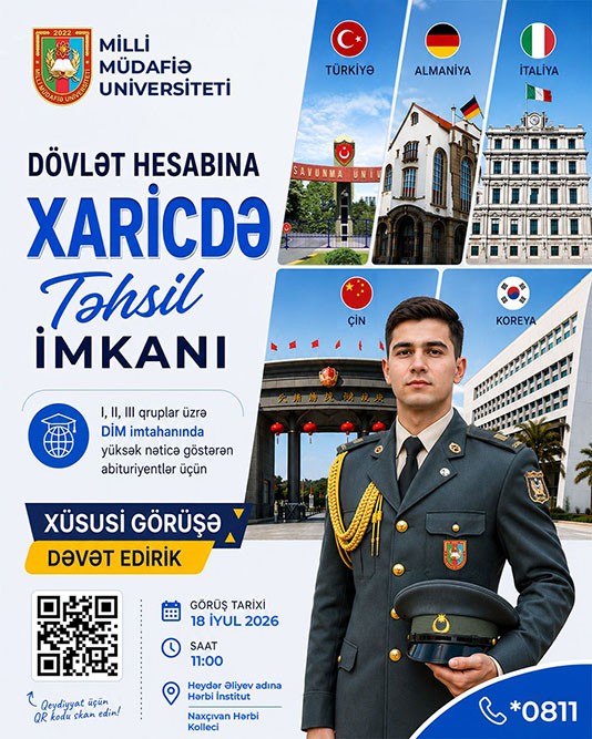 Xarici ölkələrdə hərbi təhsil almaq istəyənlərə ŞAD XƏBƏR