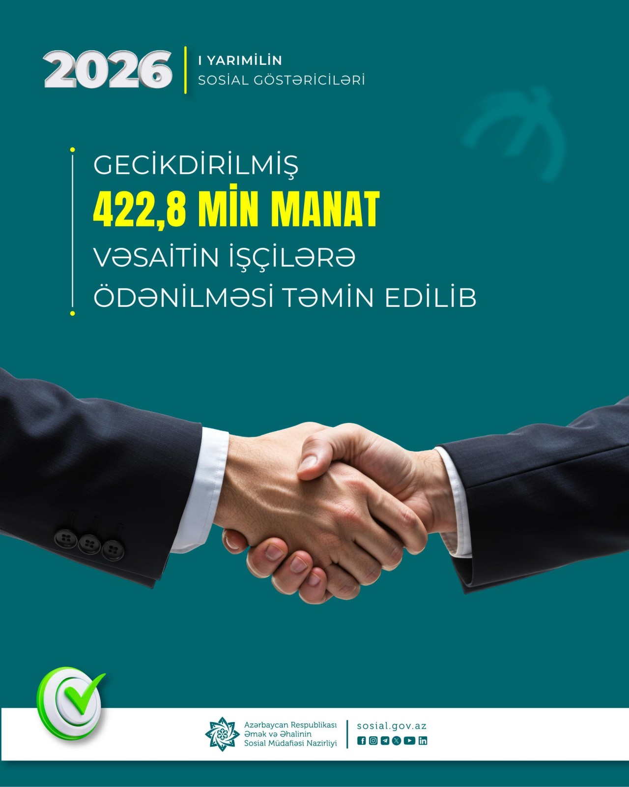 6 ayda gecikdirilmiş 422,8 min manat vəsaitin işçilərə ödənilməsi təmin olunub